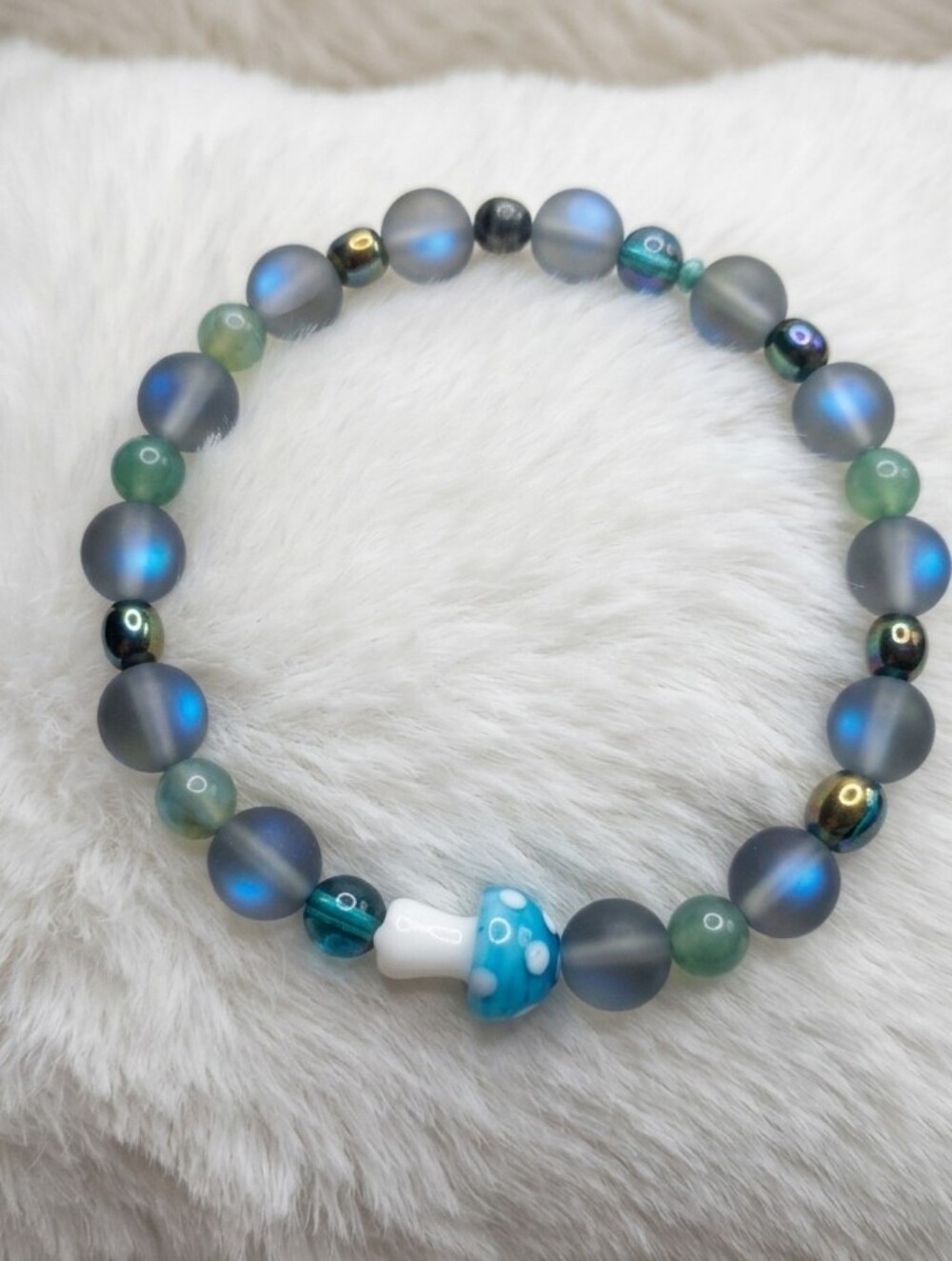 Beaded Blue-Green Glass Stretch Bracelet